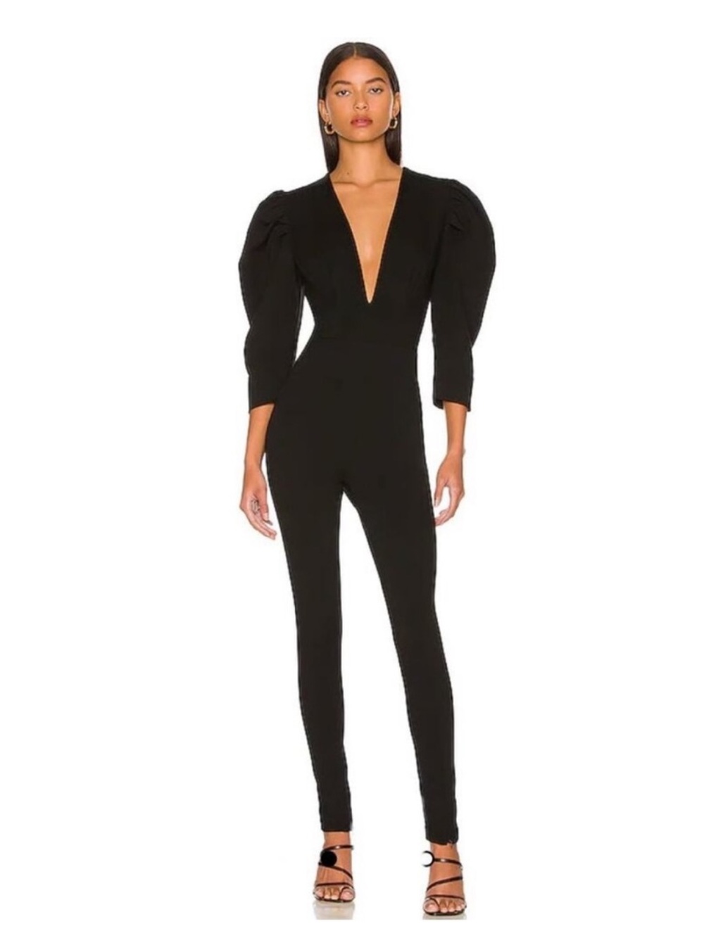 NONchalant Black Deep V Puff Sleeve Jumpsuit